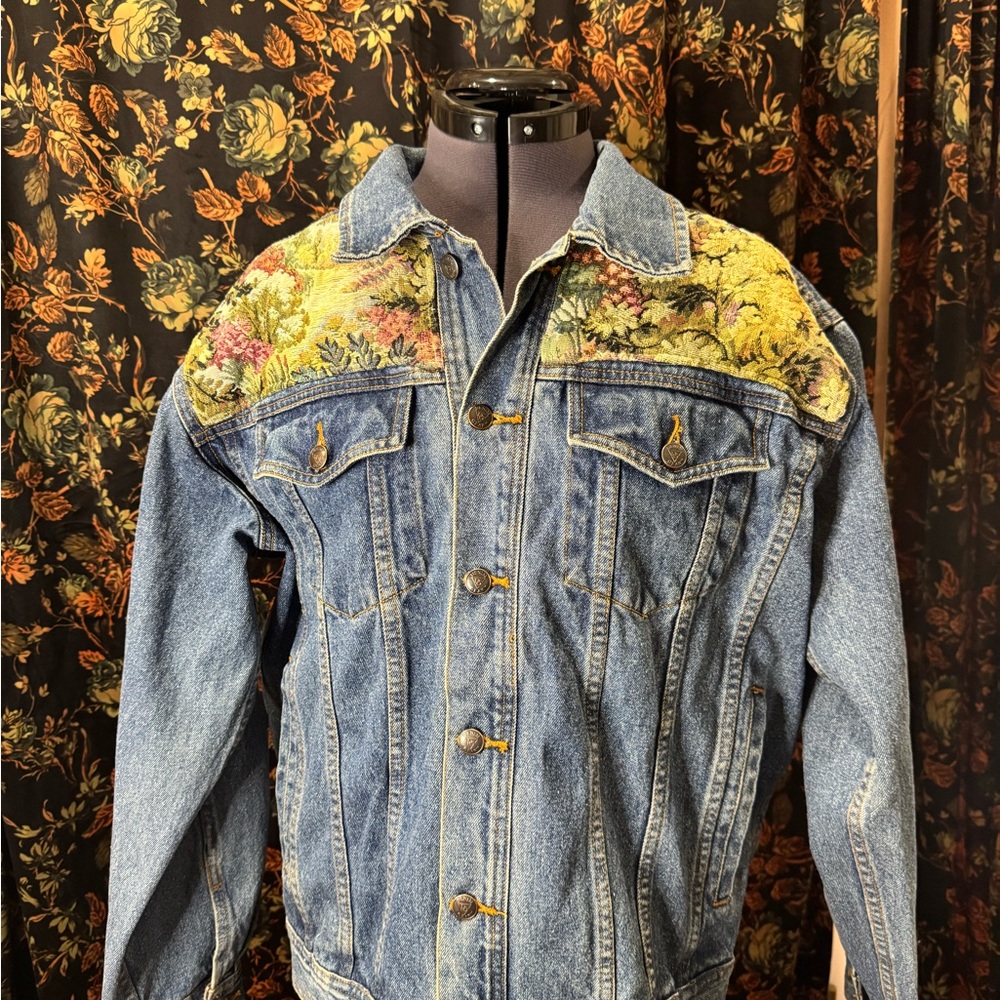 Floral Tapestry Yoke Denim Jacket Vintage 80s/90s